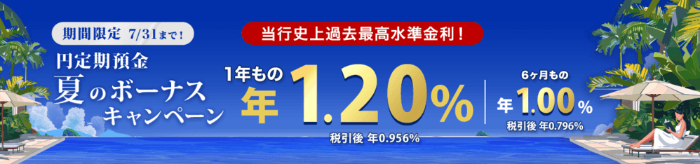 楽天銀行 円定期預金夏のボーナスキャンペーンバナー